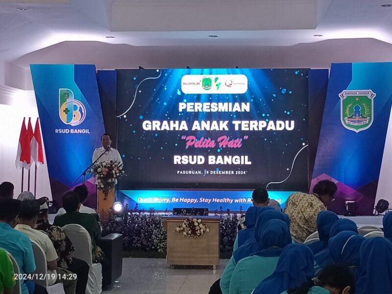 Gambar. Pj Bupati Pasuruan saat berikan sambutan di Acara peresmian Gedung Graha Terpadu Anak di RSUD Bangil.(Foto.ist)