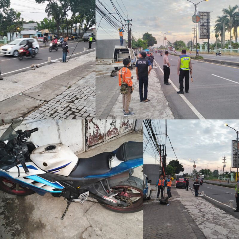 Foto : Polres Malang melakukan penyelidikan insiden kecelakaan pengendara motor yang diduga terjerat kabel yang melintang di Jalan Raya Dr. Cipto, Desa Bedali, Kecamatan Lawang, Kabupaten Malang, pada Selasa (4/2/2025) pagi.