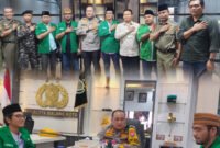 Foto tengah : Kombes Pol Nanang Hariyono, Kapolresta Malang Kota, Sugiyanto Ketua PC GP Ansor Kota Malang, beserta Anggota PC GP Ansor Kota Malang. 