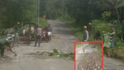 Akses Menuju Bhakti Alam Rusak Parah, Warga Desa Ngembal Pasuruan Tambal Jalan dengan Swadaya